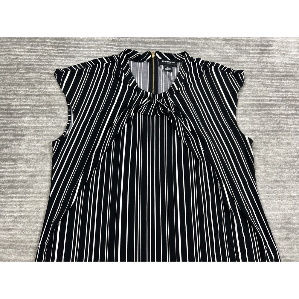 Liz Claiborne Top‎ Womens XL Black White Striped Polyester Blend Career - Picture 2 of 10